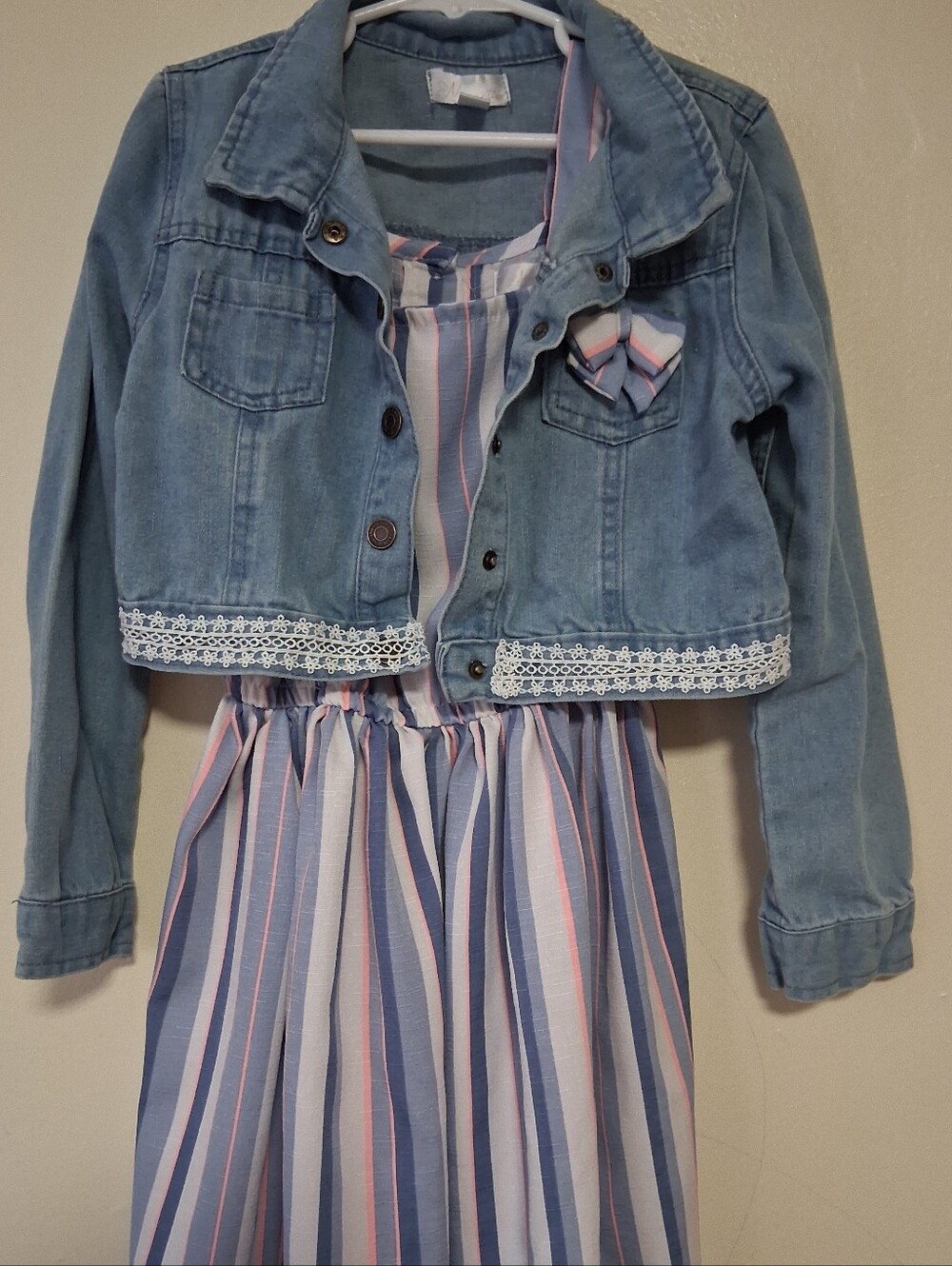 Girls Light Blue Denim Jacket with Lace Trim